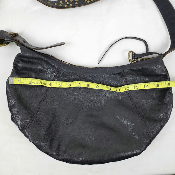 Lucky Brand Black Genuine Leather Retro Y2K Brass Studded Hobo Shoulder Bag - Picture 8 of 11
